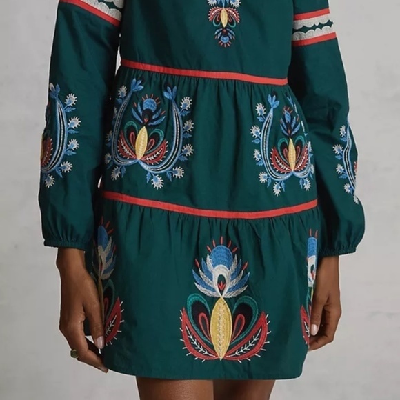 NWT Anthropologie  Let Me Be Green Embroidered Tunic Dress - Picture 6 of 12